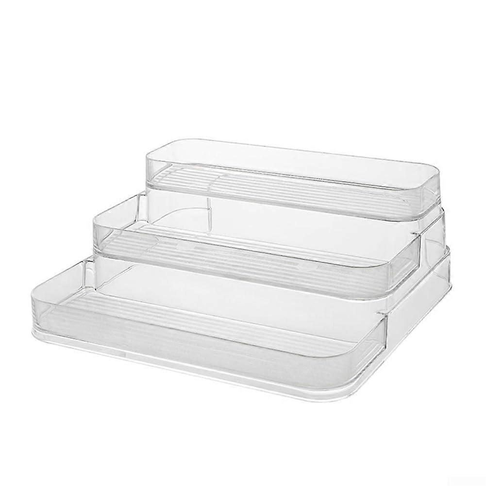 Transparent acrylic organizer with three tiers, storage shelf for perfume, skincare, and medicine bottles, wide divider for bulky items, 2 pieces.