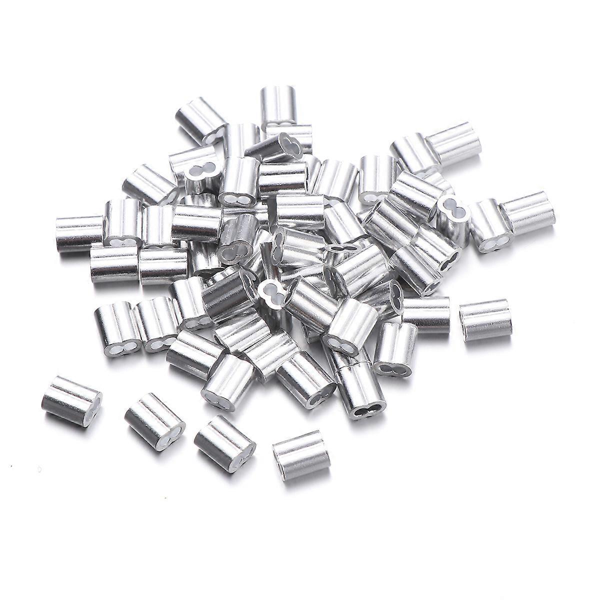 100pcs Aluminum Crimping Loop Sleeve for Steel Rope Joint with Double Holes Silver