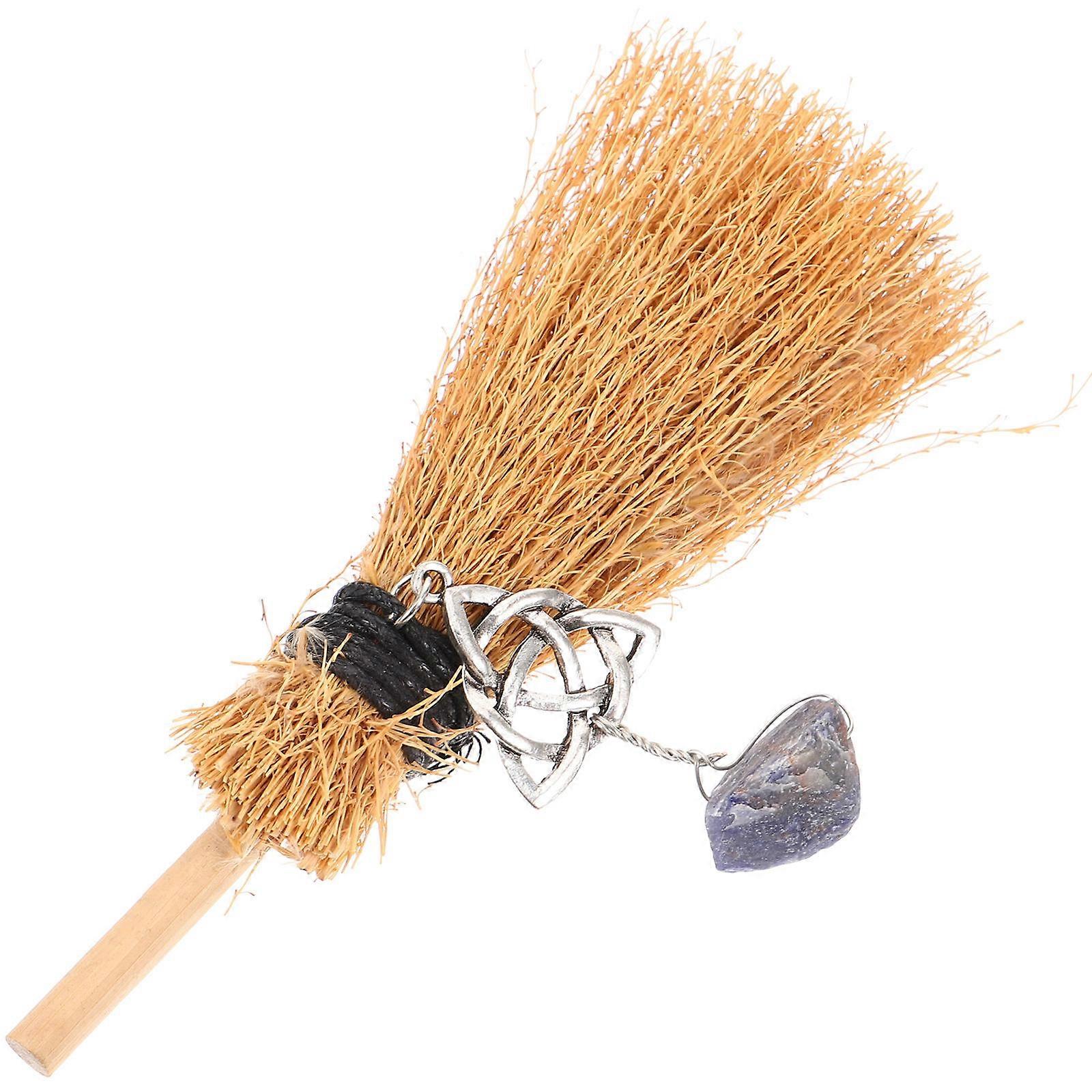 Halloween Broom Prop for Decor Made of Synthetic Material Ideal for Cosplay and Parties Khaki 1pc
