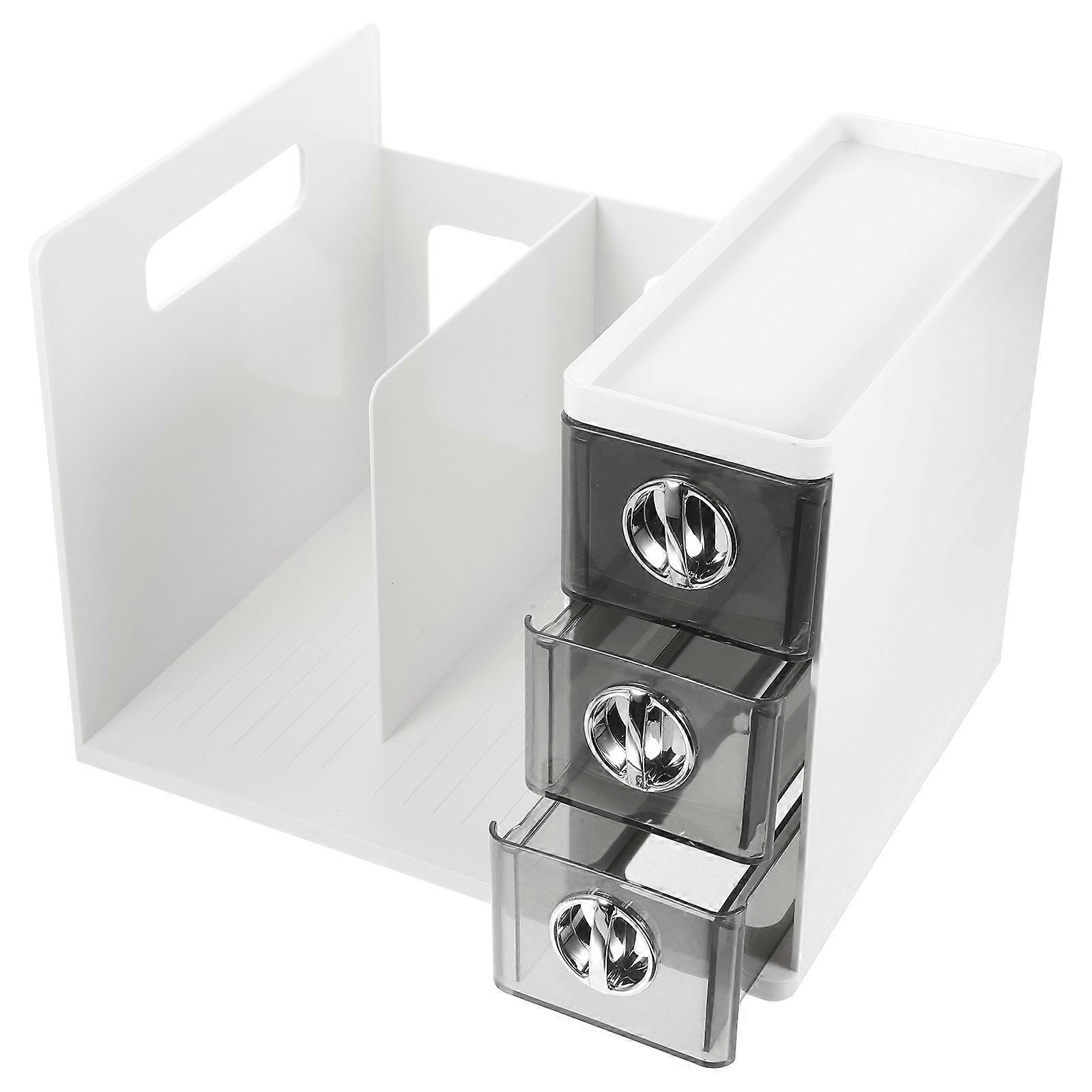 Desktop File Organizer Bookend Storage Drawer Rack For Office Environment 26X21X19.9CM Grey Multi-Functional Storage 1Pack