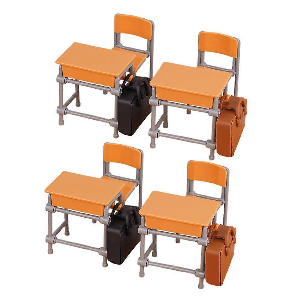 Realistic Dollhouse Furniture Set with Yellow Desk, Chairs, and Backpacks for Imaginative School Play and Creative Learning