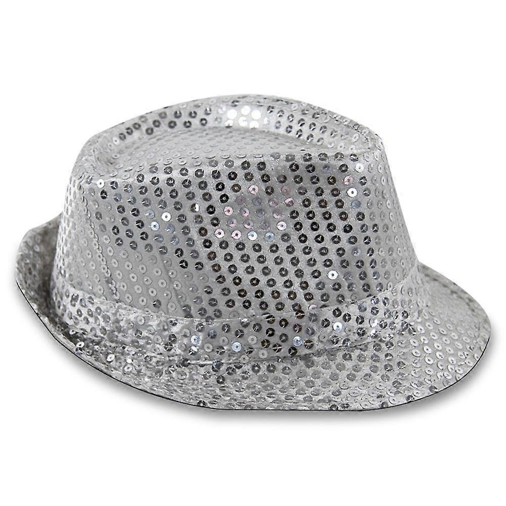 Cooler Trilby Party Hat Glitter Sequins Silver