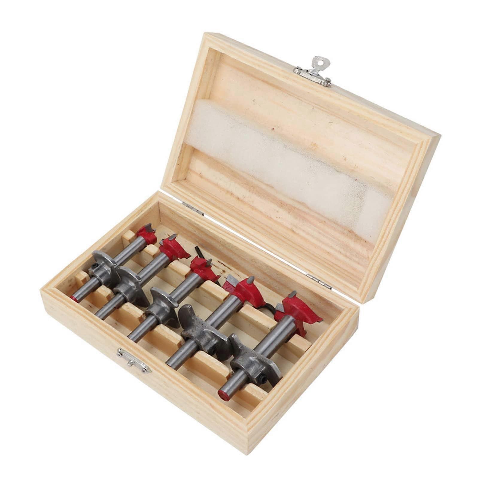5 Pieces Precision Wood Forstner Drill Bit Set Hole Saw Wood Cutter 15/20/25/30/35mm Adjustable Depth Wood Drill Bit Applicable for DIY