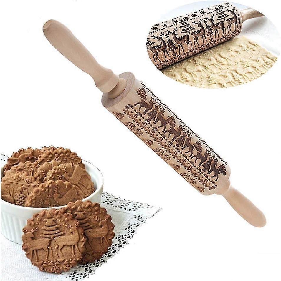 Moose Design Rolling Pin - for baking embossed cookies