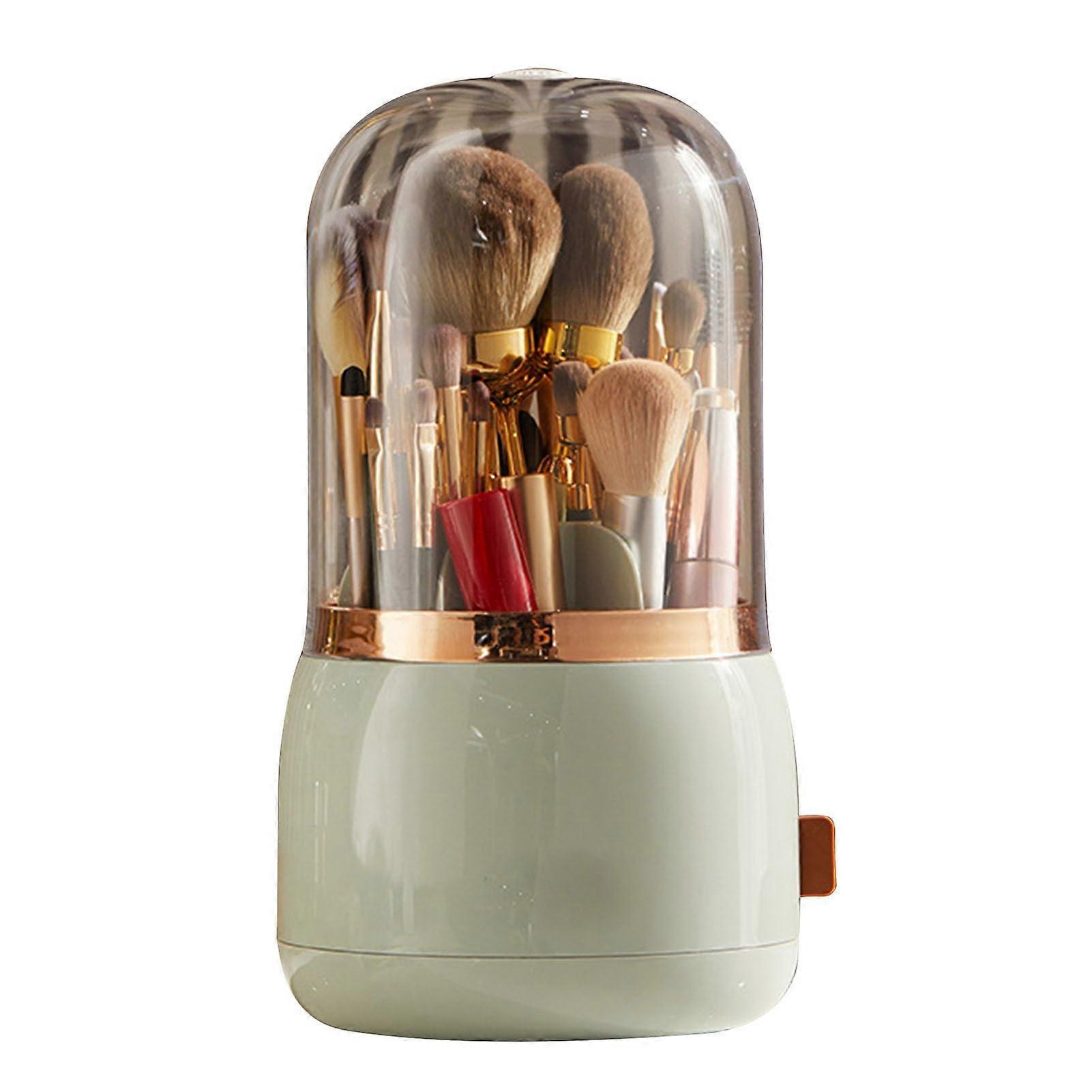 Makeup Brush Holder Rotating Cosmetic Storage Box Large Capacity (Light Green)