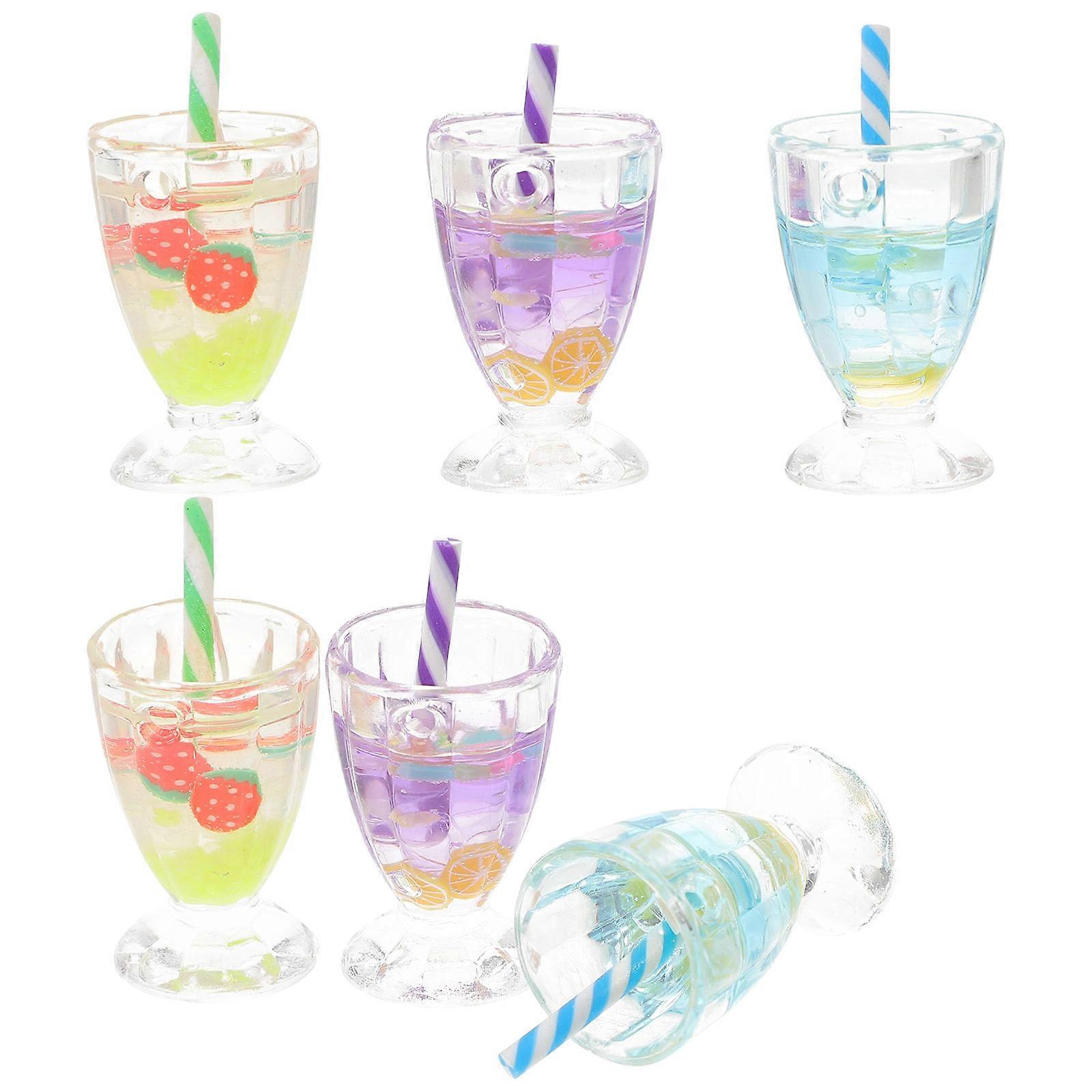 6pcs Miniature Resin Ice Cream Goblets for Dollhouse Decoration Assorted Color