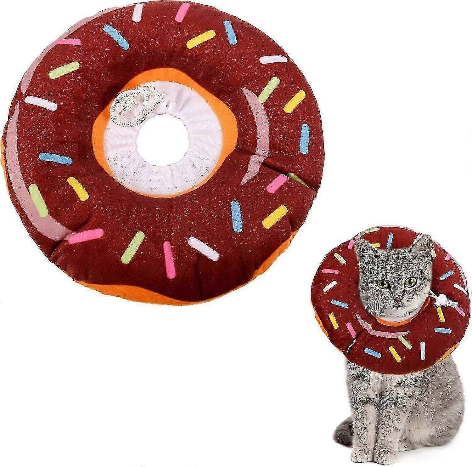 Soft Adjustable Cat Recovery Collar for Post-Surgery Protection, Comfortable Donut Cone in Size L and Brown Color