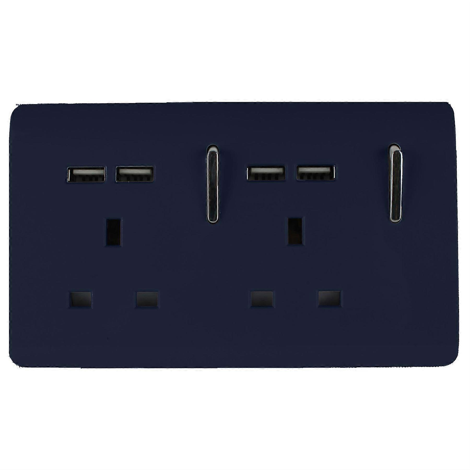 Trendi 2 Gang Artistic Modern Glossy 13 Amp 4x2.1mA USB Switched Tactile Plug Socket Navy