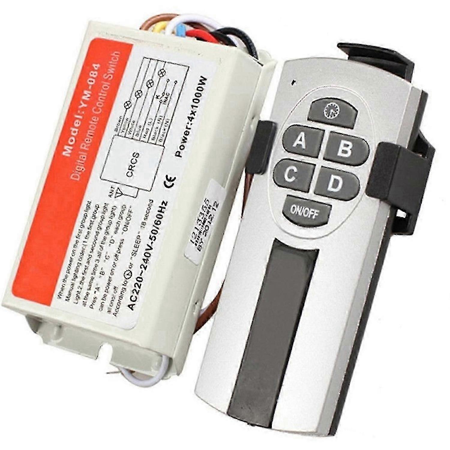 Yam Digital Wireless Wall Switch Splitter Box + Remote Control 4 Port Way Light Lamp