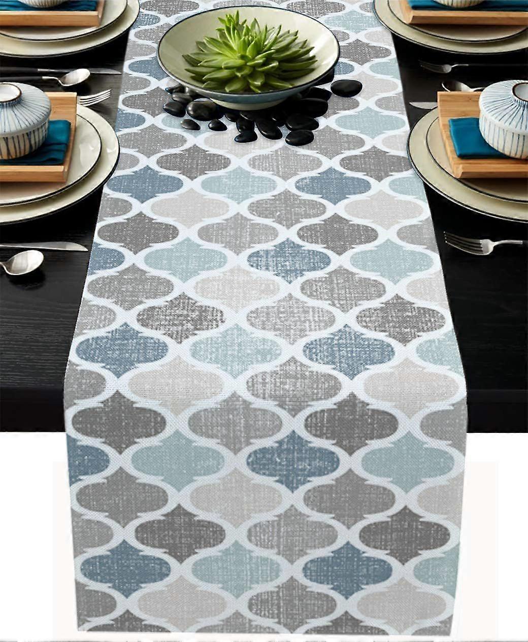 Moroccan Table RunnerCotton LinenSmall 36 inche Geometric Quatrefoil Lattice
