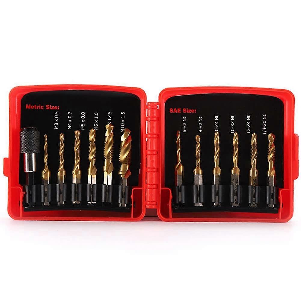 Titanium Combination Drill Tap Bit Set, 13Piece, SAE Metric, For Drilling, Tapping and Deburring