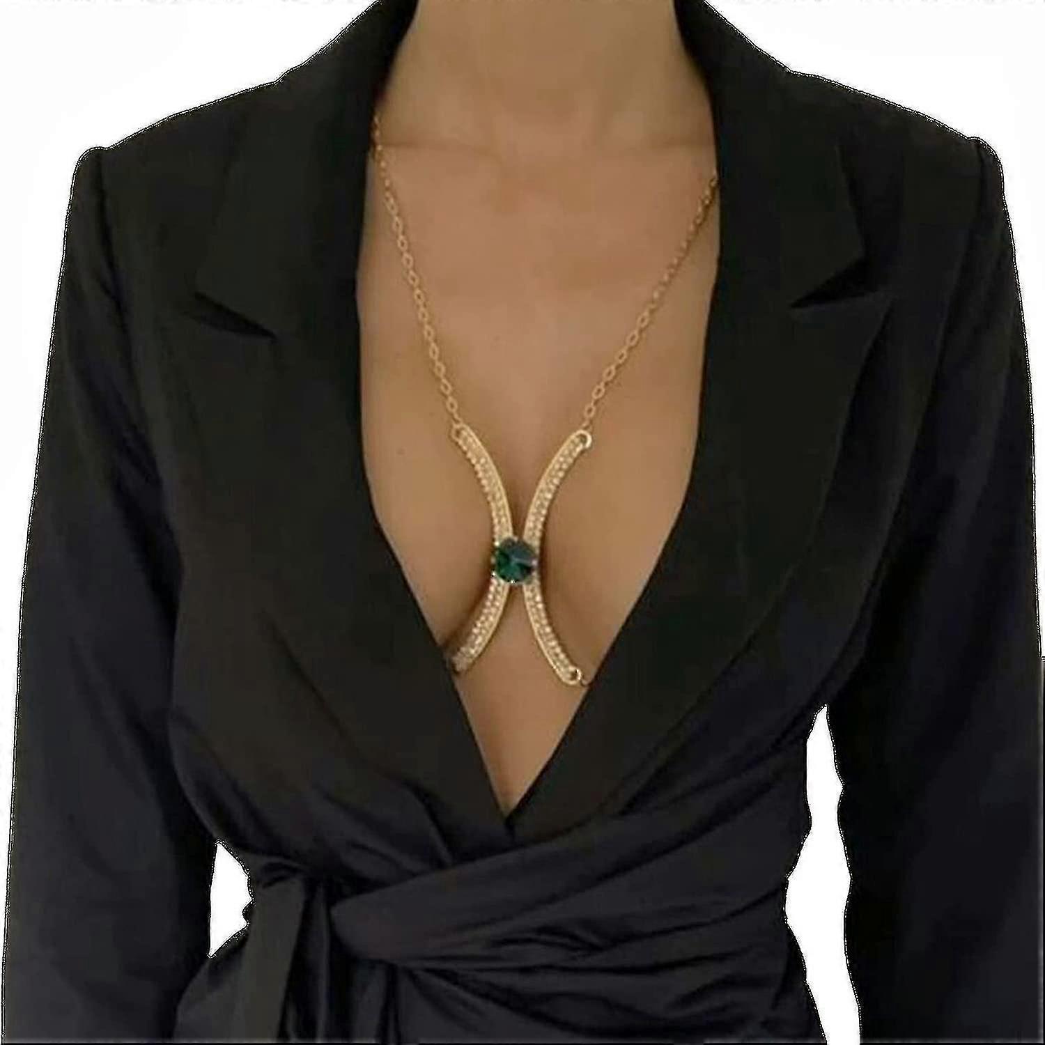 Rhinestone chest chain, zinc alloy X-shaped design, highlights the figure and suits multiple occasions