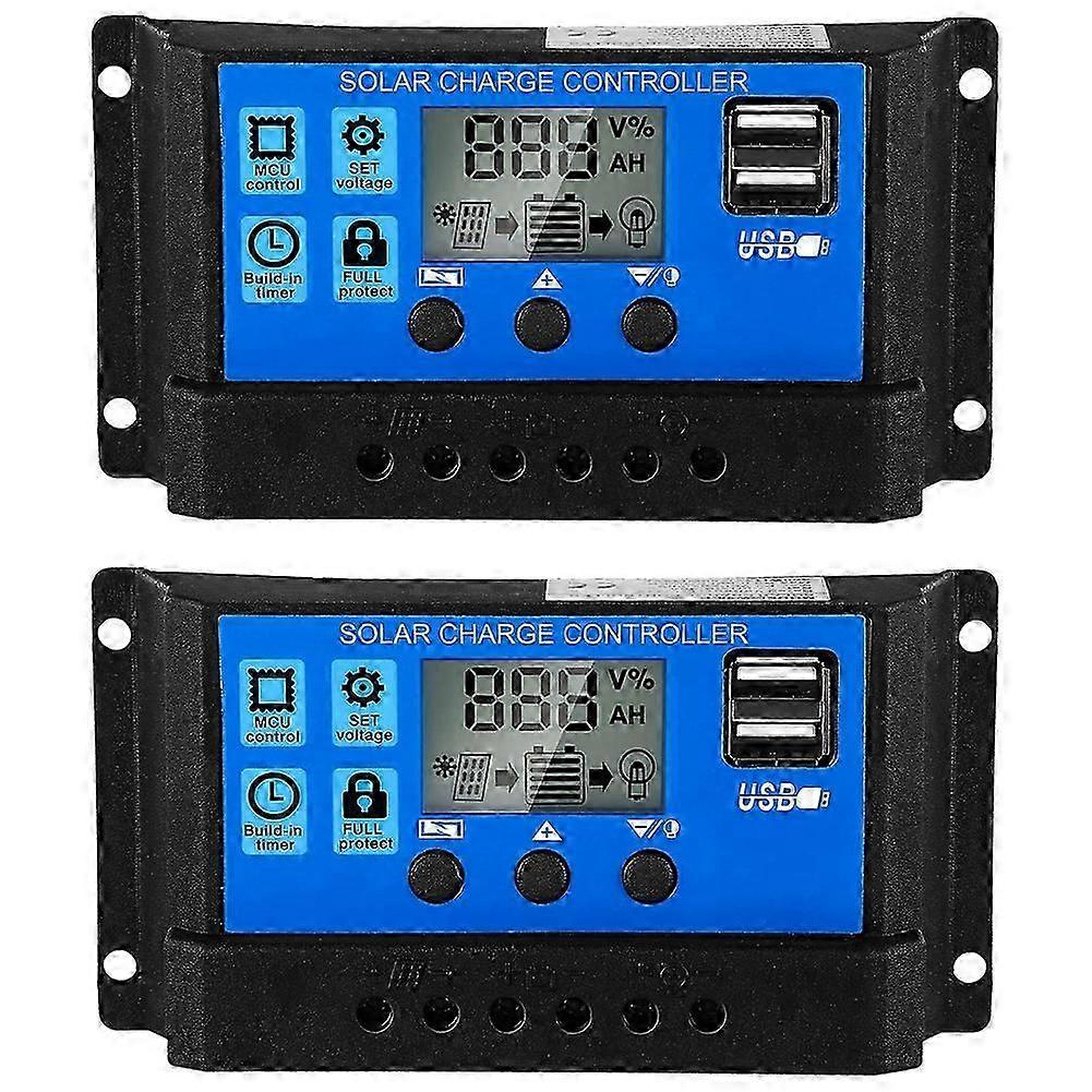 2 Pcs 30A Solar Battery Controller 12V/24V Solar Panel Charge Controller Ground Solar Panel Control