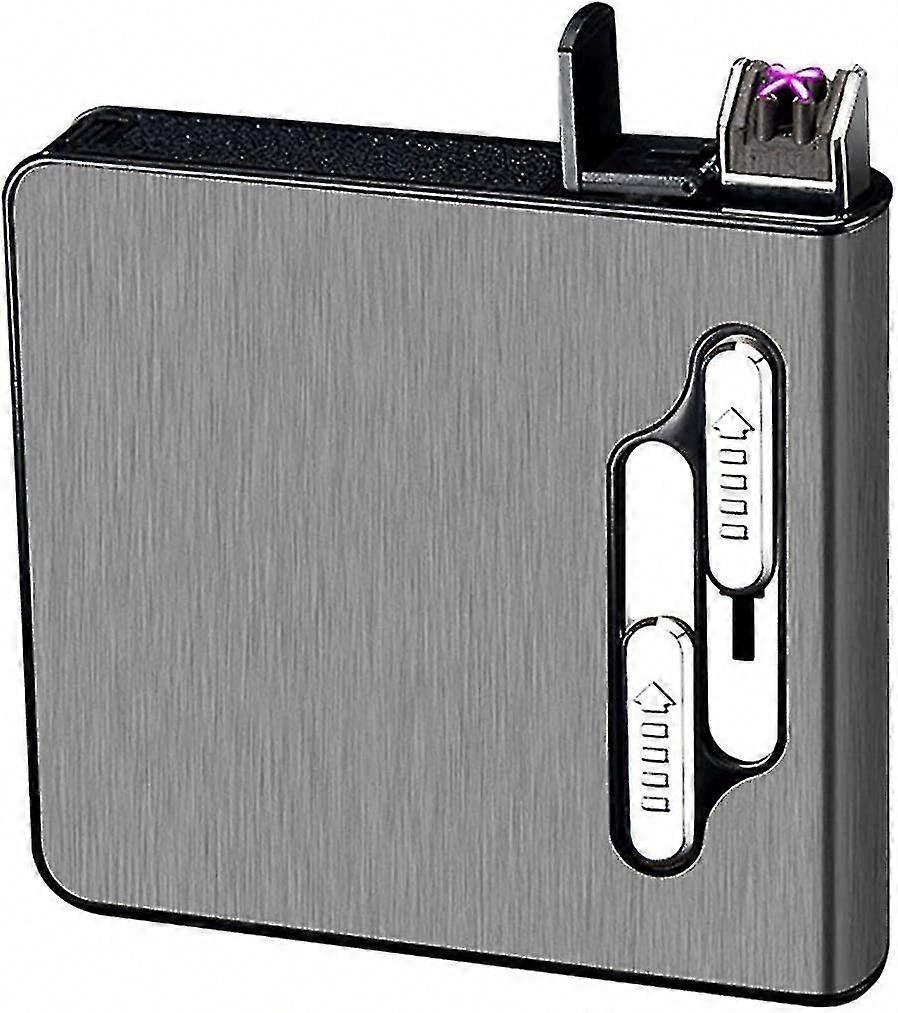 Cigarette Case with Rechargeable Dual Arc Lighter, Auto Eject, Black Cigarette Box