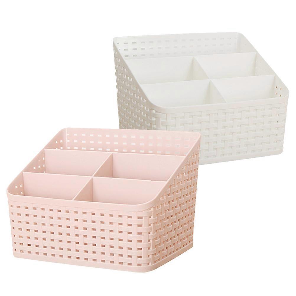 Makeup Organizer Cosmetic Storage Box For Office Use 2Pcs Rectangular White Design Practical Holder For Personal Items