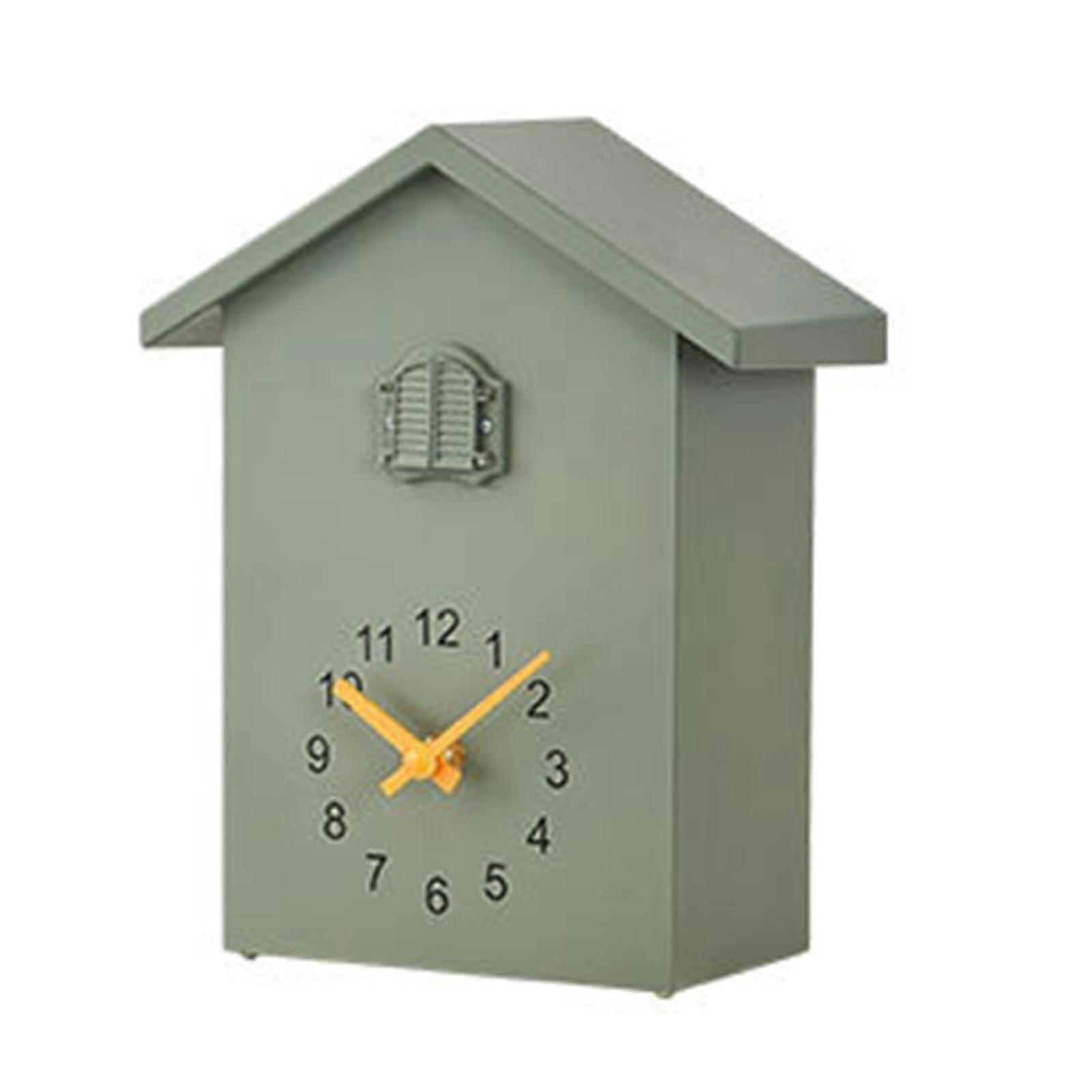 Bird Wall Clock Cuckoo Clock Traditional Chalet Style BirdHouse Battery Powered Pendulum Alarm Green