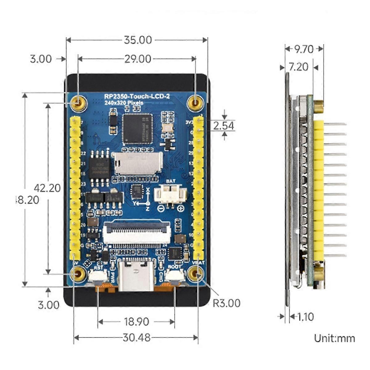 RP2350 2-Inch Capacitive Touch Display Development Board 240x320 Pixels with OV5640 Camera IPS Panel with Display