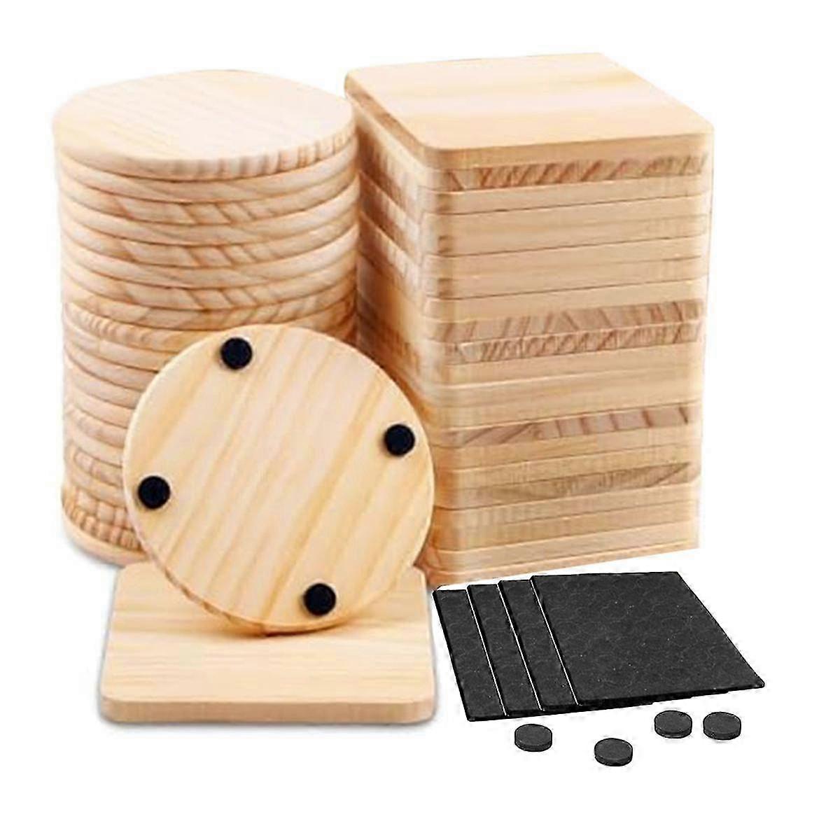 Unfinished Wood Coasters with Non-Slip Pads: Ideal for DIY Painting Decor