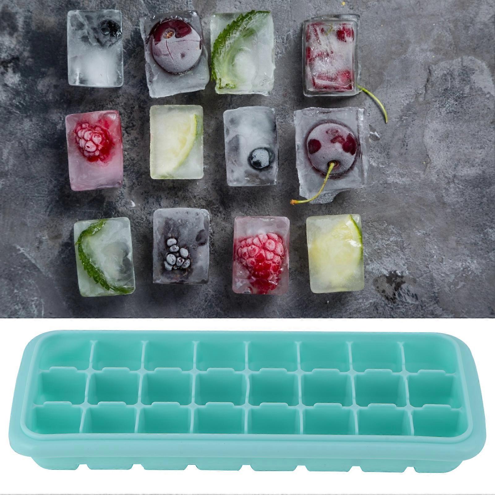 24-Grid Silicone Ice Tray with PP Lid, 3.9x9.8in, Green