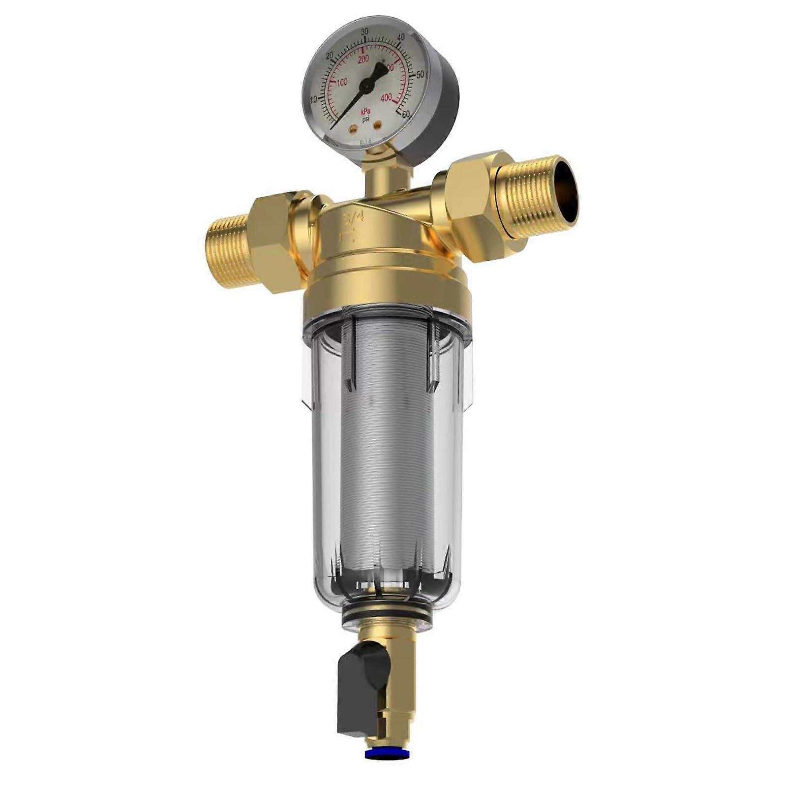 Brass Inline Water Sediment Filter With Auto Cleaning Design And Pressure, 3/4 Inch, Pipe System Compatible