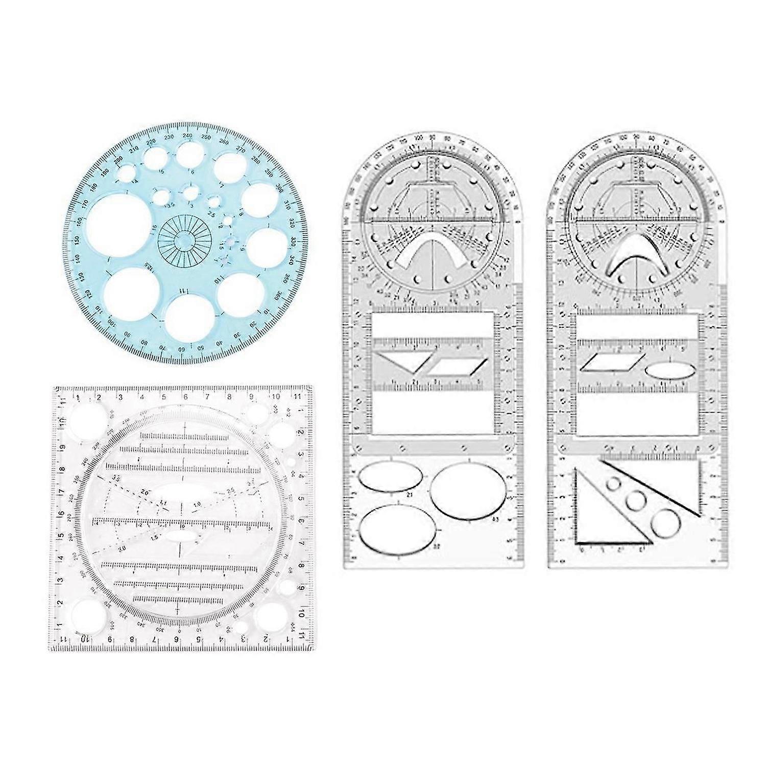 4Pcs Multifunctional Geometric Ruler Measuring Drawing Ruler Plastic