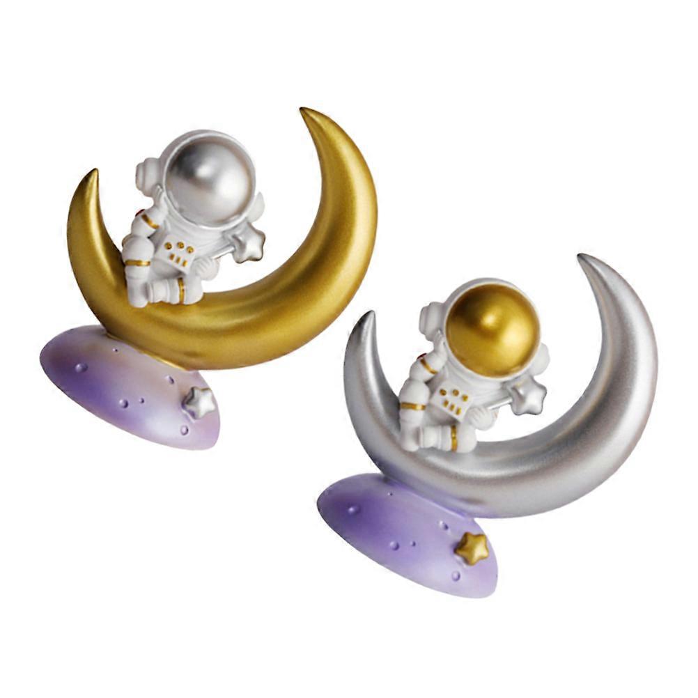 Astronaut Moon Ornaments Resin Sitting Figure for Decor 2Pcs Desktop