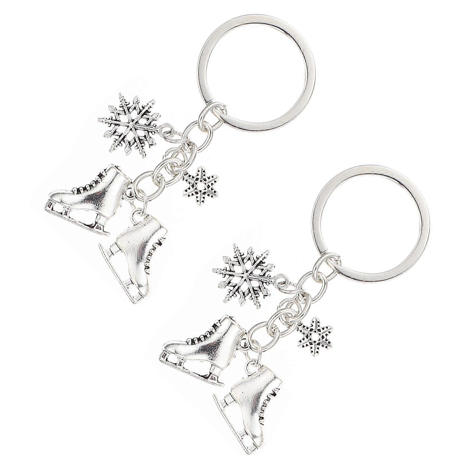 Ice Skates Shape Key Chain Pendant for Decoration 4Pcs Silver Alloy