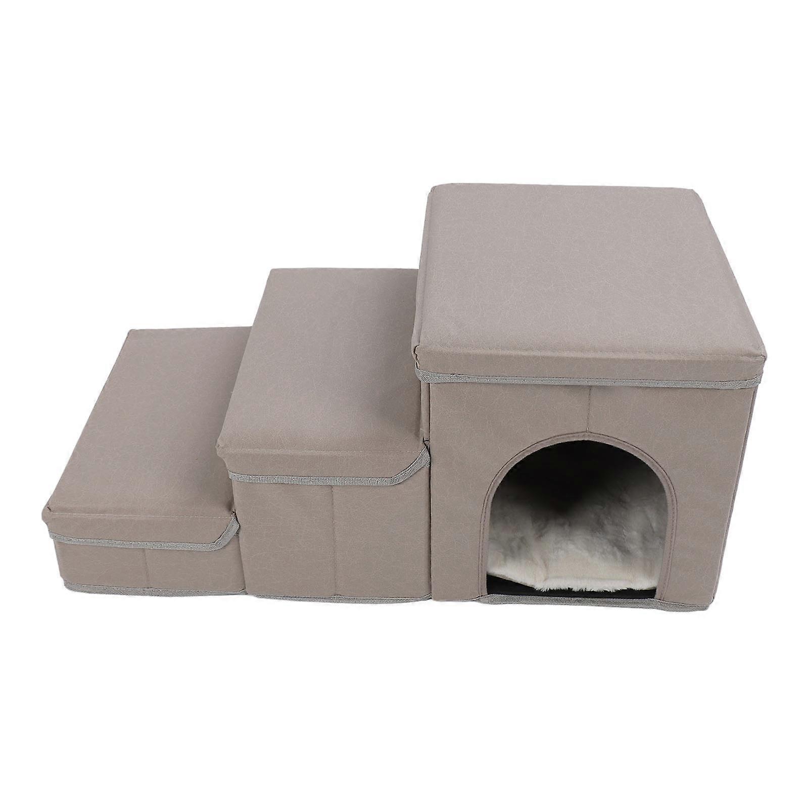 Folding Dog Steps with House & Storage Bin Beige 70x35x33cm