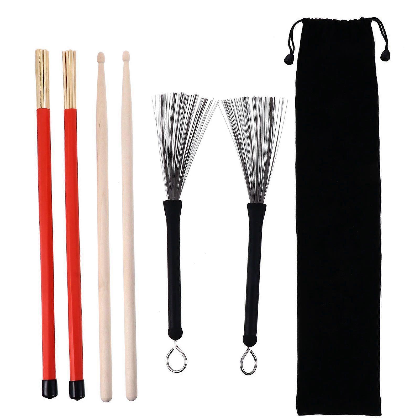 1 Set Drum Stick Includes Drumstick Bamboo Brush Retractable Steel Wire Brush