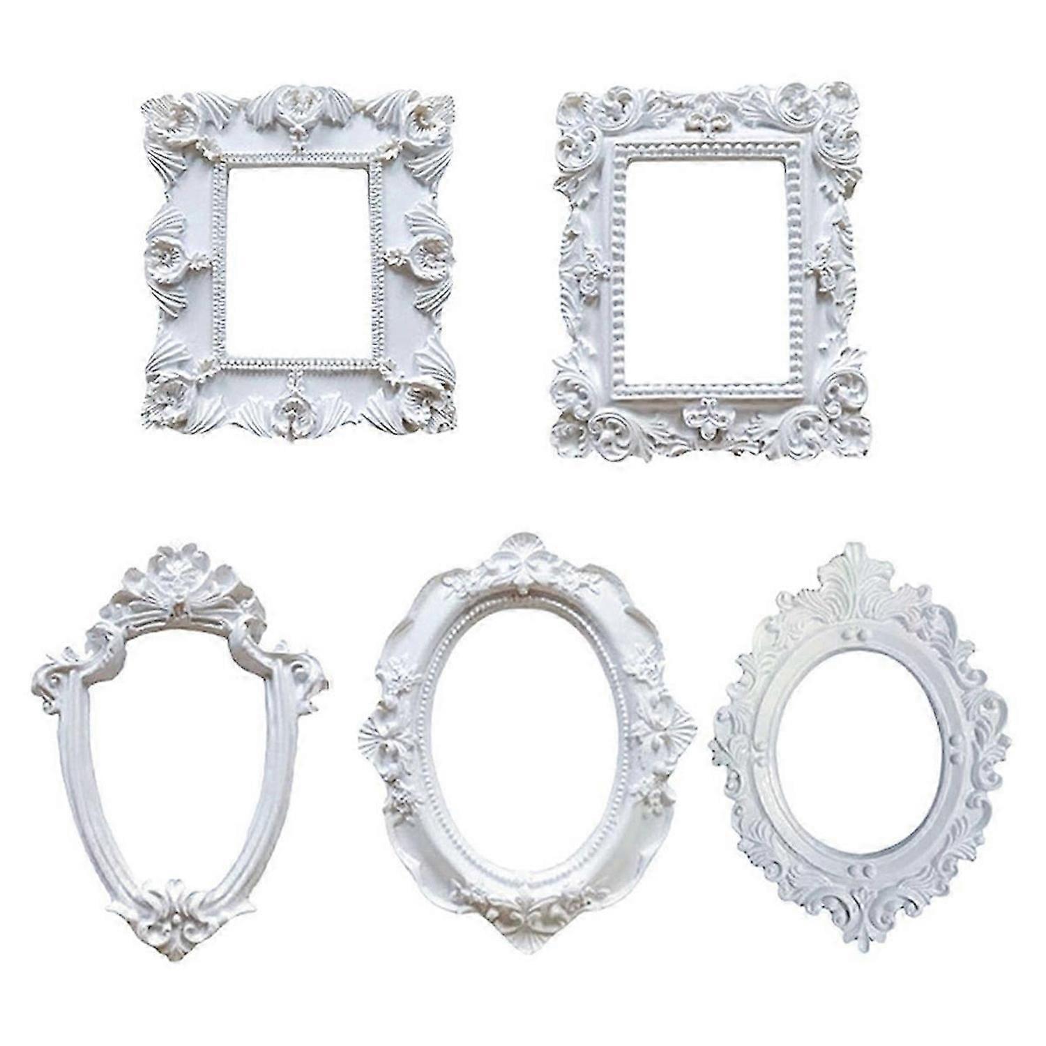 5Pcs Mini Frames -White Small Vintage Flower Oval Rectangle Baroque Frames Table Top Frame for Holid