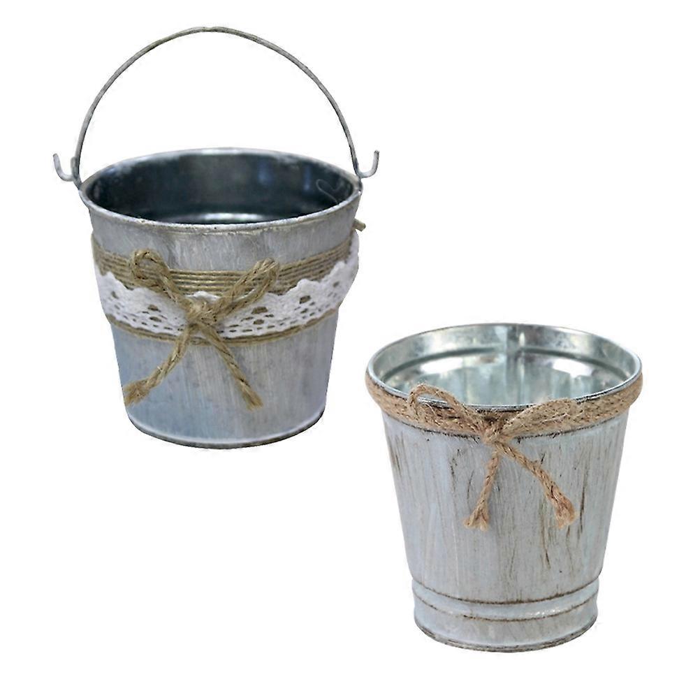 Rustic Flower Bucket Iron Flower Container for Garden 2Pcs Decorative Holder