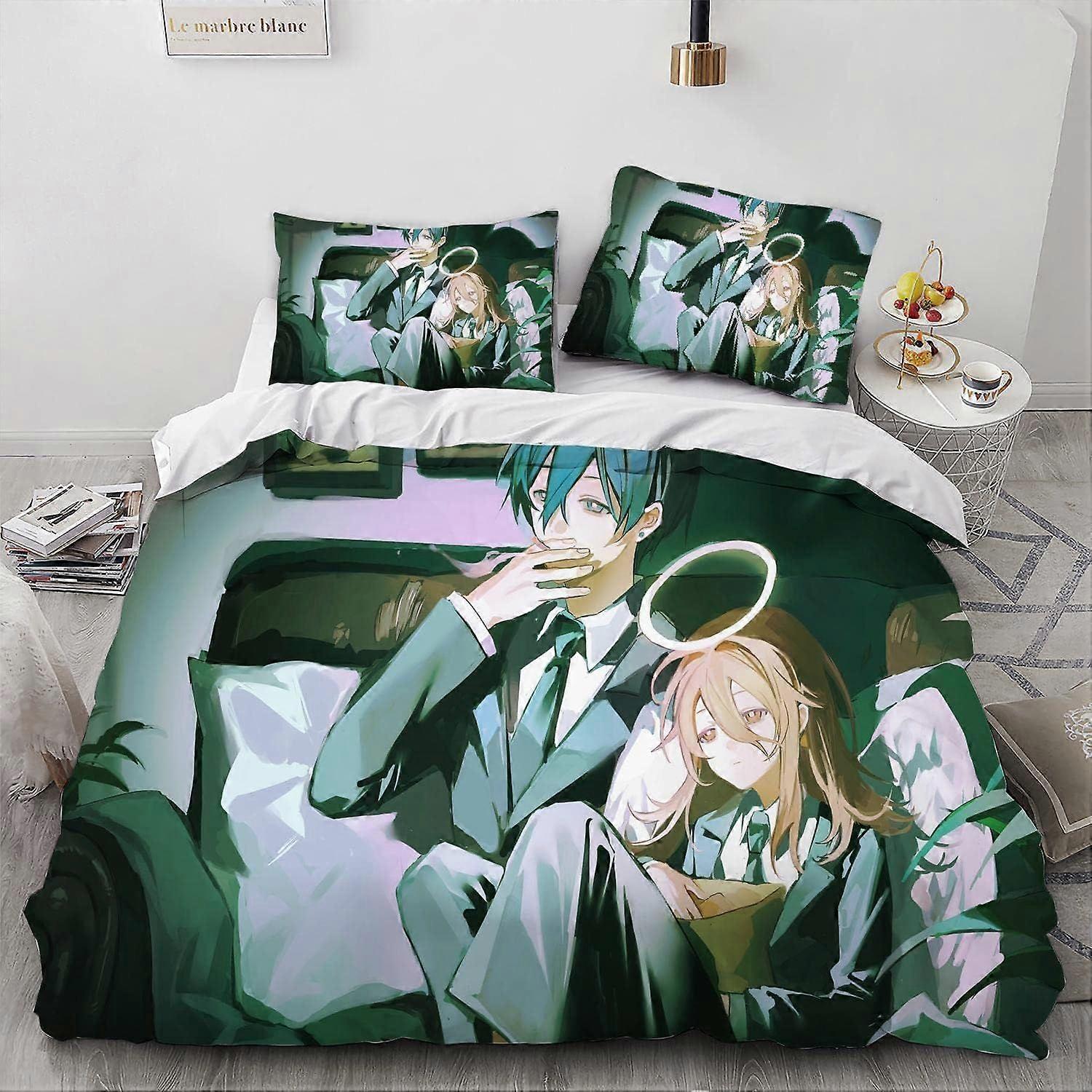 PIN3164 Kettingzaag Demon Anime Dekbedovertrek Set, 100% Microvezel Beddengoed Sets, 3 Stuks Ultra Zachte Huidvriendelijke Dekbedovertrek Set (1 Dekbedovertrek+2 Pil