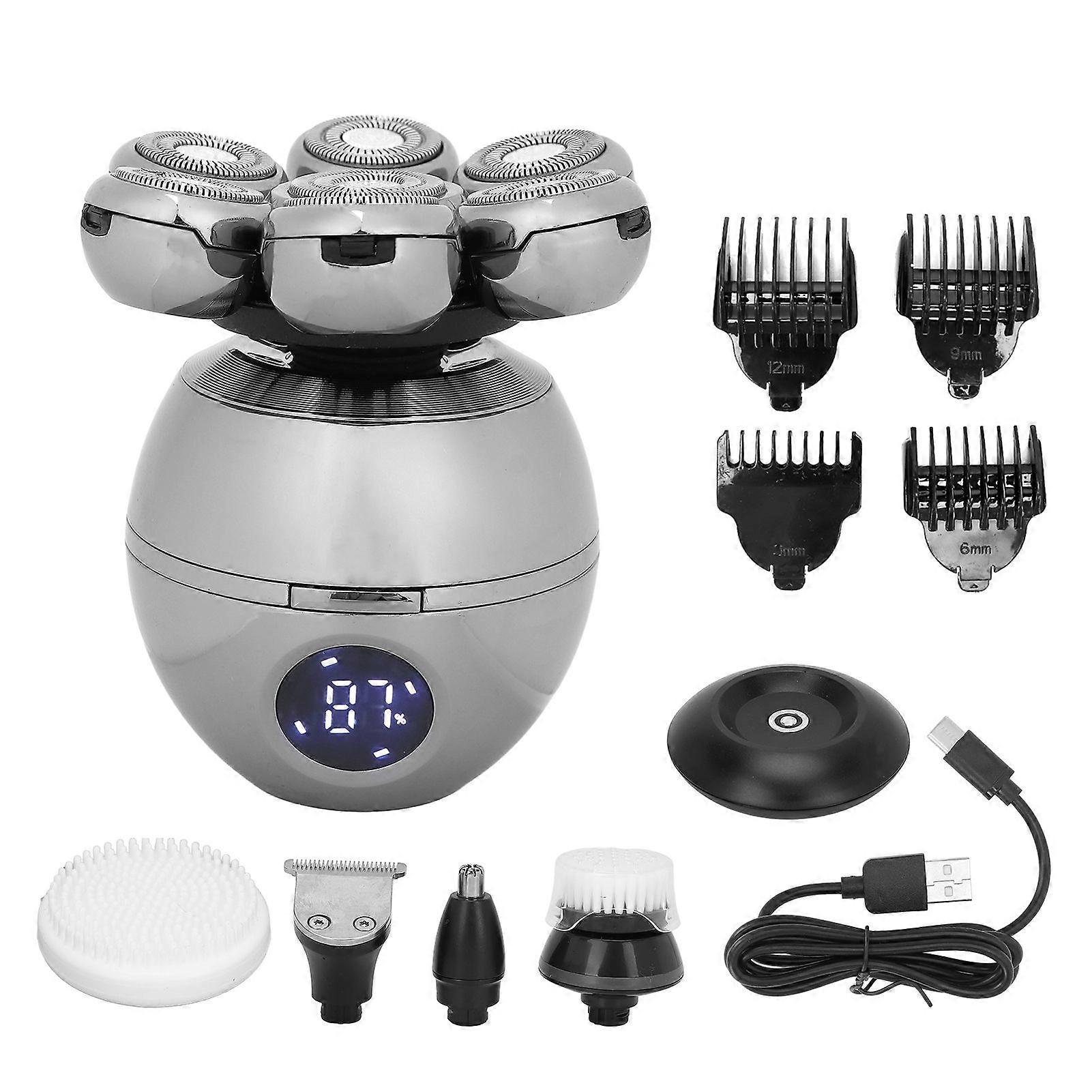 Intelligent Electric Head Hair Shaver 7Pcs Cutter Heads Hair Trimmer With Charging Display Light