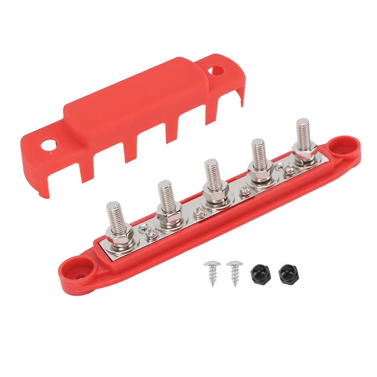 Battery Bus Bar DC12V to 48V 250A M8 High Current 5 Stud Distribution Terminal Block for Cars RVs Ships Yachts Red