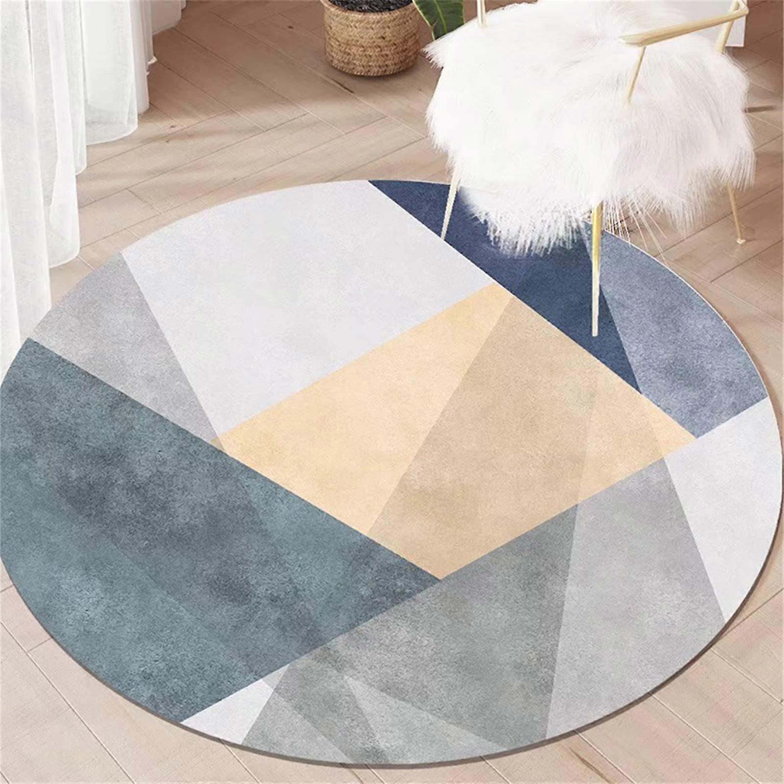 Simple Lines Floor Rug Round Plush Weave Soft Baby Crawl Mat Playing Mat Minimalist Bedroom Carpet