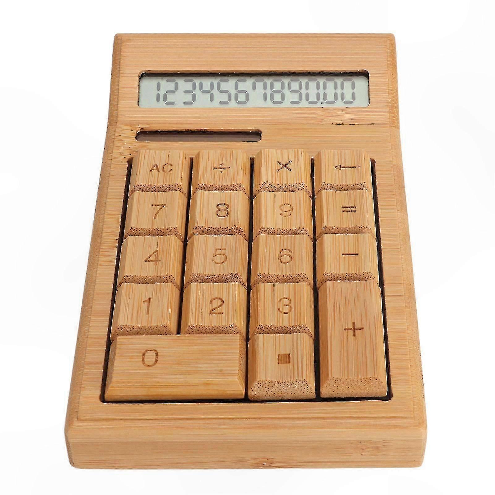 Dual Power Solar Calculator with 12-Digit LCD Display and Bamboo Design for Students