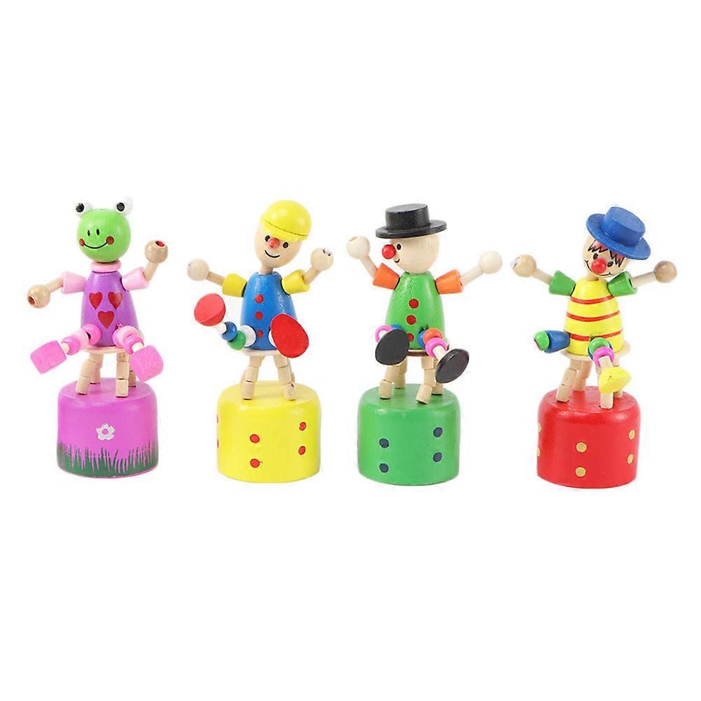 Clown Sculpture Wood Craftwork Decorative Modeling for Home 4Pcs