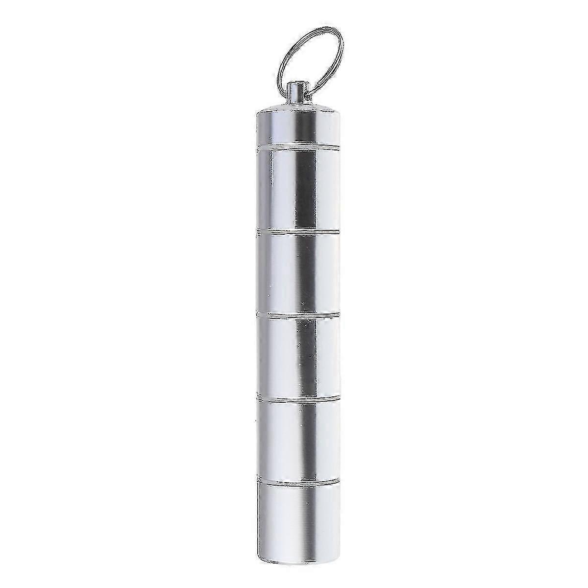2025 Aluminum Alloy Mini Pill Box Portable Keychain Pill Case Waterproof Pill Holder Container (6-compartment)