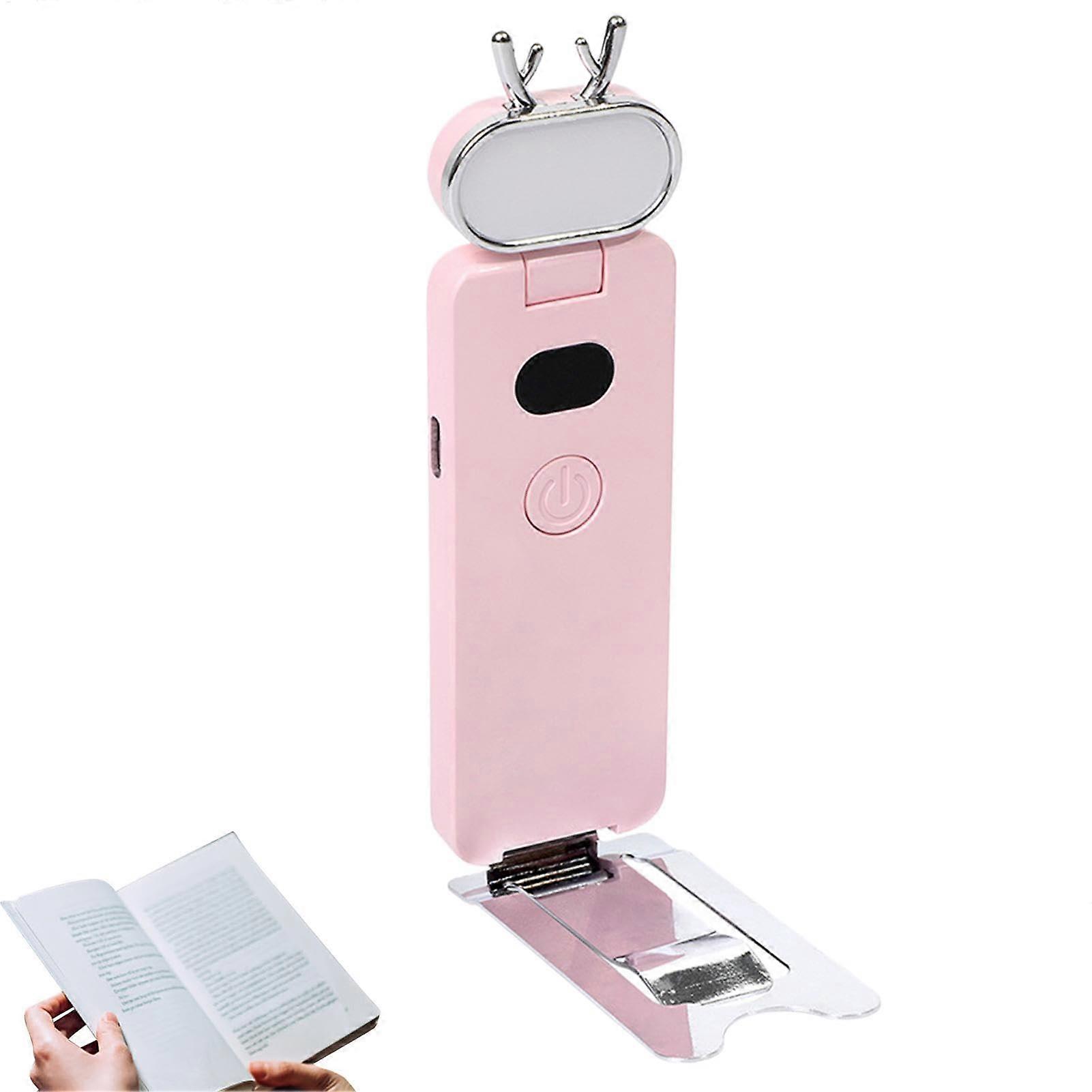 Clip on Book Light | USB Reading Light For Book Lovers | Adjustable Brightness, 80 Hours Runtime Eye Care Lamp Deer Pink