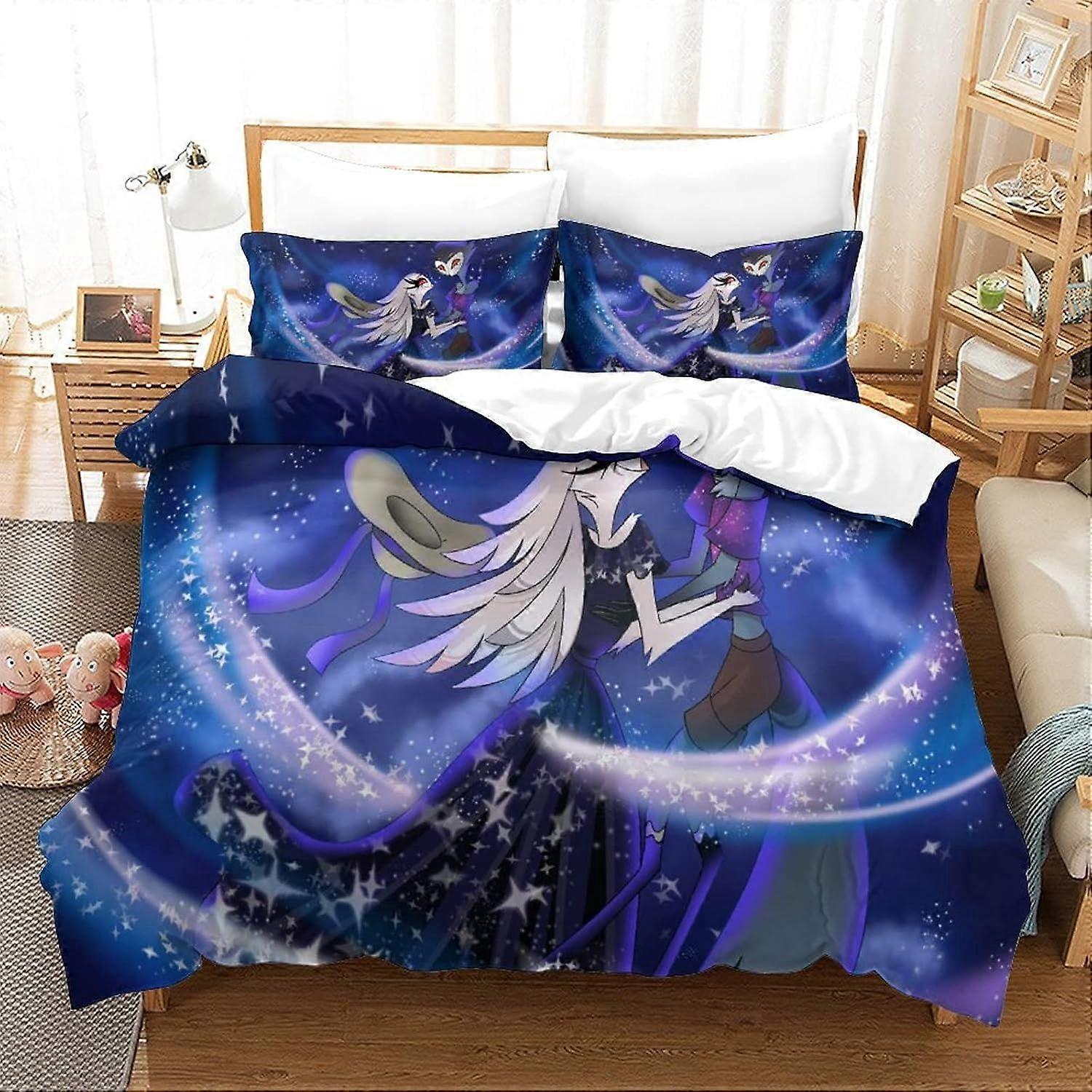 (bbyx44) Helluva Boss Verosika's Crew Loona Blitzo Moxxie Bedding Quilt Cover 3D Printed Quilt Cover with Zip, Closed, with Pillowcase, Microfiber Qui