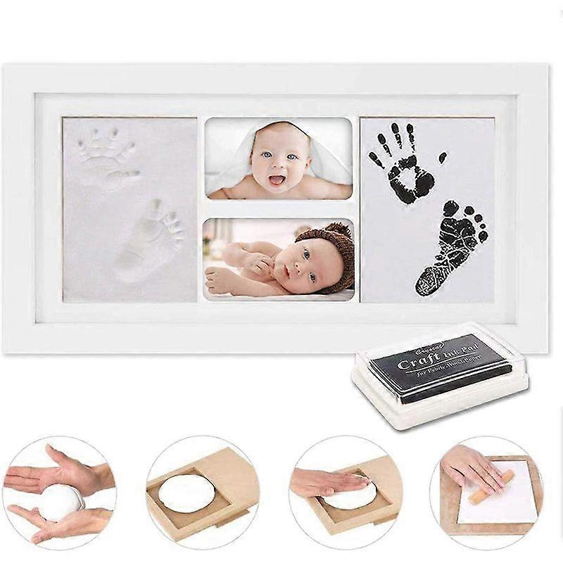 Minglan Baby Handprint And Footprint, Baby Wood Picture Frame With Plaster Cast For Baby Hand And Foot, Impression Set Picture Frame Baby Gift, Specia