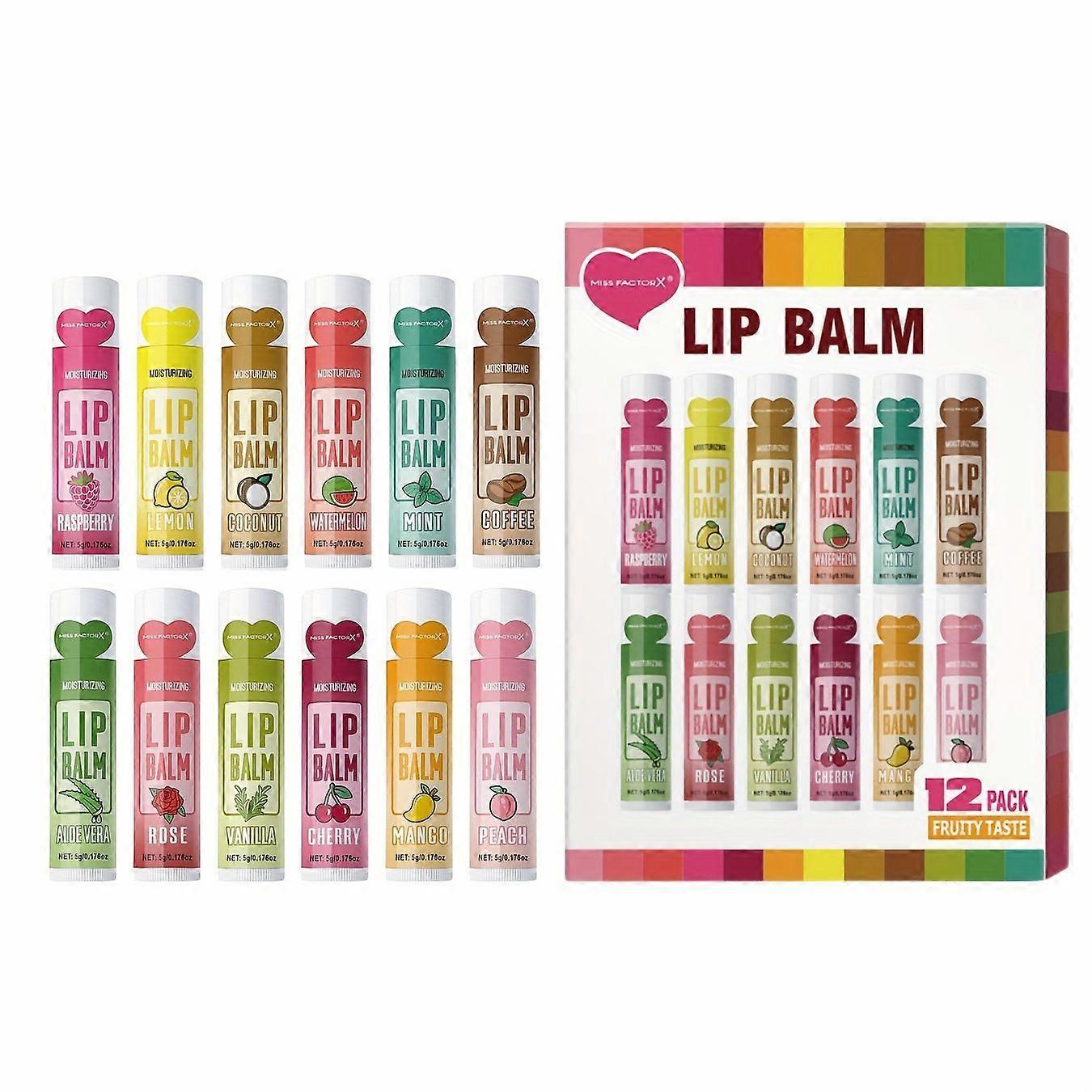 12 Pcs Lip Balm Set, Natural Moisturizing Lip Balms Bulk with Vitamin E, Lip Balm for Repairing Dry Lips and Chapped Lips