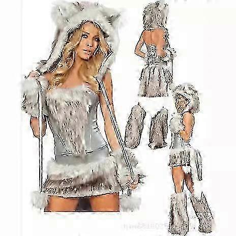 مثير عيد الميلاد المرأة زي تأثيري ذيل كبير الذئب تأثيري حزب خادمة إغراء سانتا كلوز زي من قطعتين