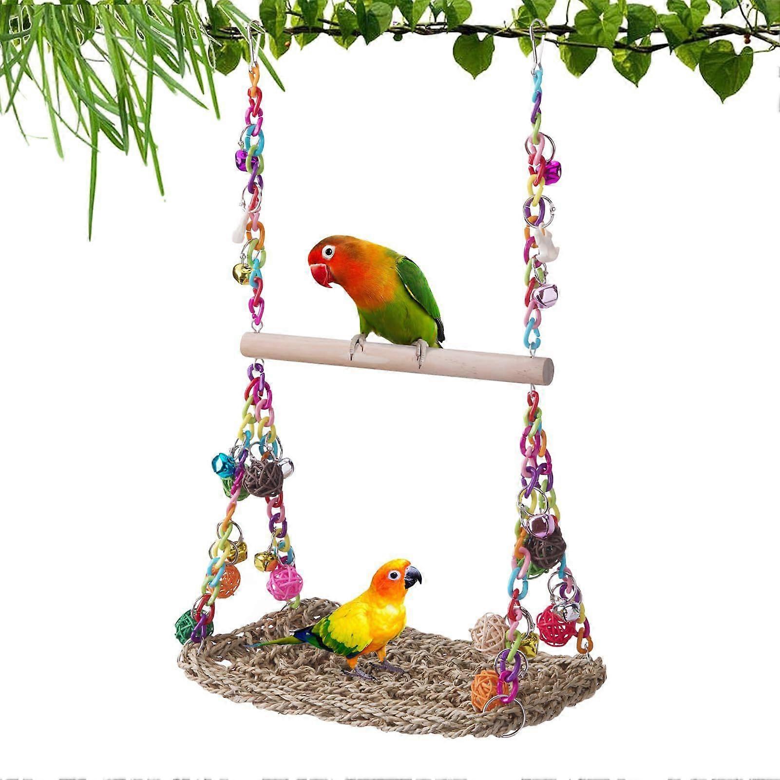 Bird Cage Swing Hammock Toy With Perch For Cockatiel Lovebird Finch Training Climbing Chew Toy