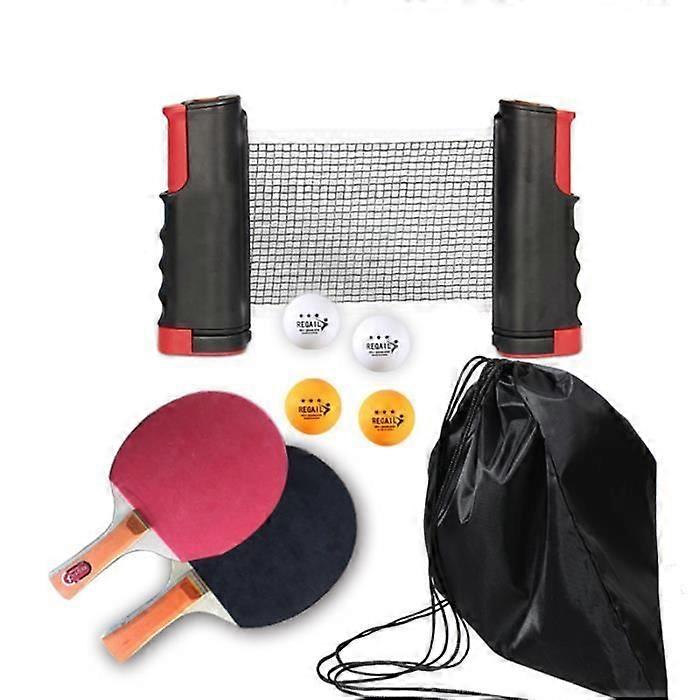 Ping Pong Racket Set - Brand - Model - Retractable Table Tennis Net - 4 Balls - Red