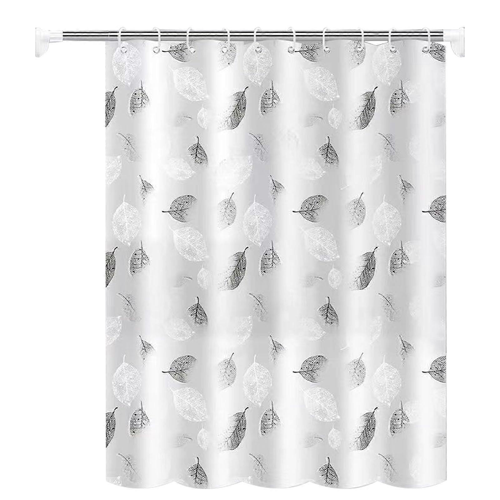 Shower Curtain 180 x 200 Cm Leaves Pattern Waterproof And Machine Washable For Bathroom With 12 Hooks