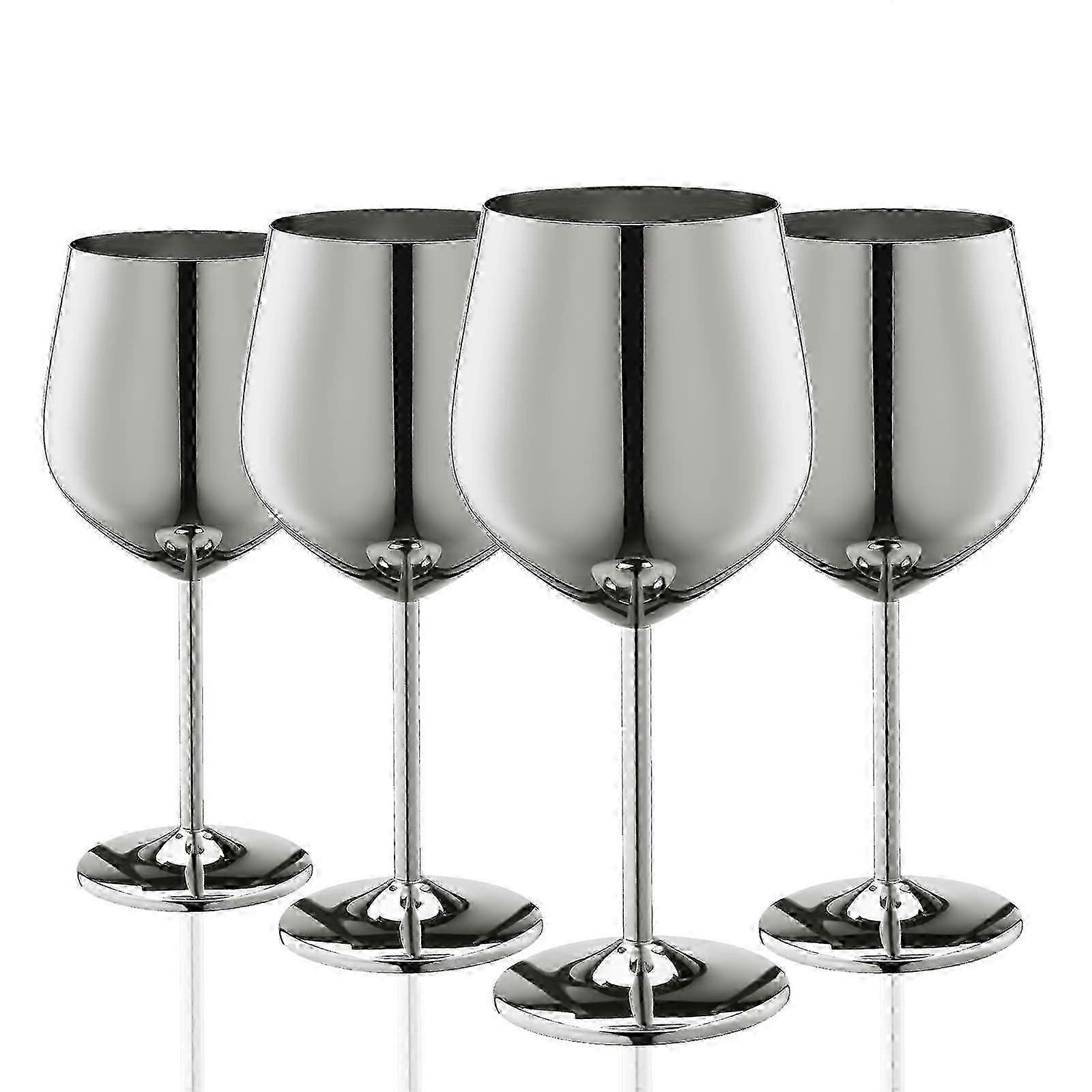 Silberne Weingläser 4er-Set, 550ml unzerbrechlicher Silberkelch, Edelstahl-Weinglas, einzigartiges und tragbares Metall-Weinglas