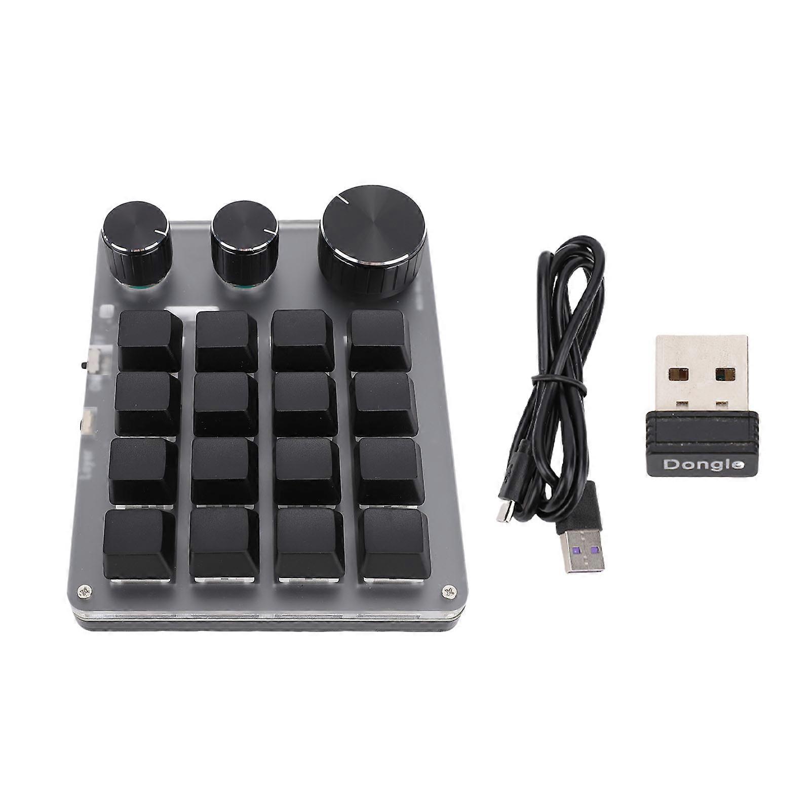 16 Key Custom Mechanical Keypad with 3 Knobs BT 2.4G Wired Red Switch Keyboard Black