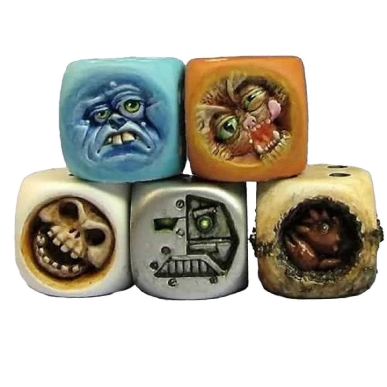 5pcs Ugly Monster-Dice Funny Monster-Face Dices Ornaments Reusable Painted Miniatures Dices Set for Table Game