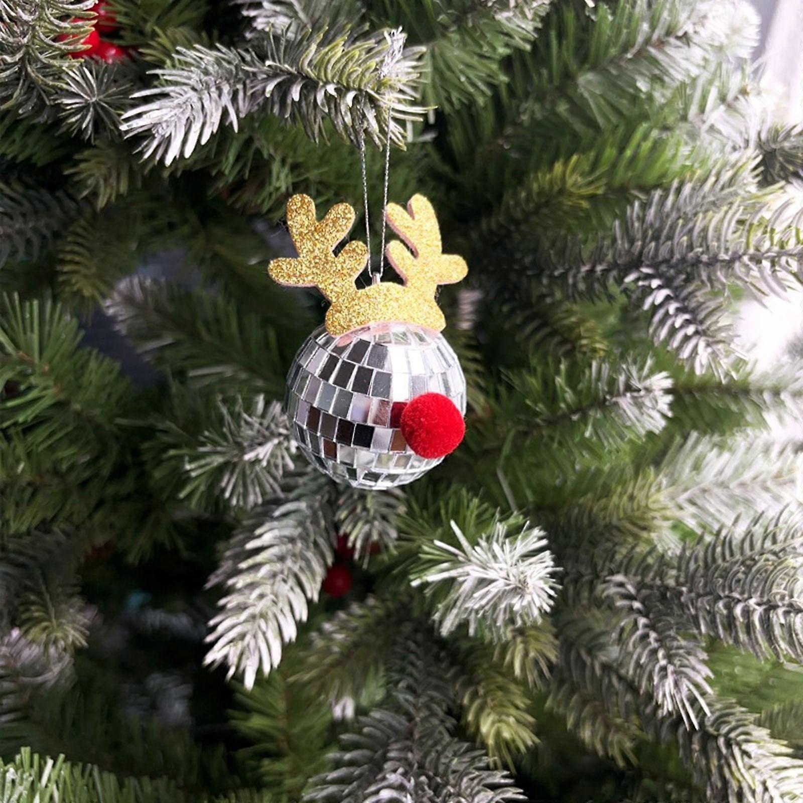 Diceymbol Christmas Tree Decor Set with Mirror Reindeer Antler, Balls, compatible with holiday parties & festive decor, shatterproof sparkling